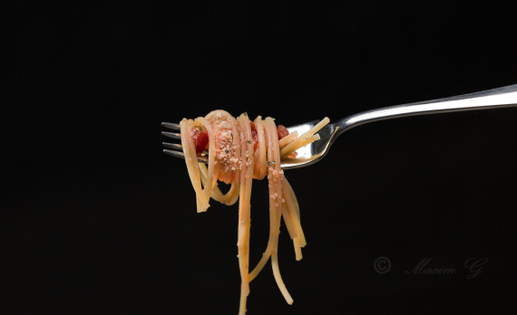 Spaghetti, fork, vork, canon, tomaat, tomato, foodphotography